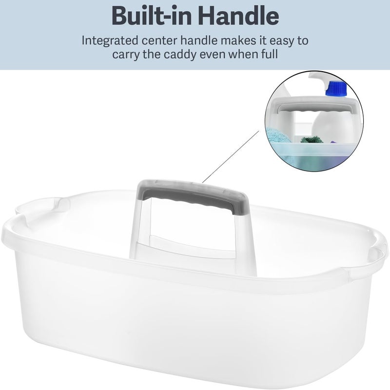 Haundry Large Cleaning Caddy with Handle, Cleaning Tool Storage Basket Organizer, Sturdy Pail Bucket Organizer, Household Bucket for Cleaning Supplies - Clear - Image 2